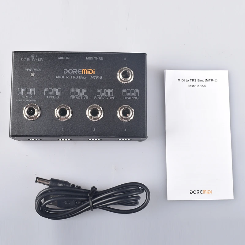 DOREMiDi MIDI THRU To TRS Box MTR-5는 MIDI 5핀 DIN 인터페이스를 TRS 인터페이스로 변환합니다.