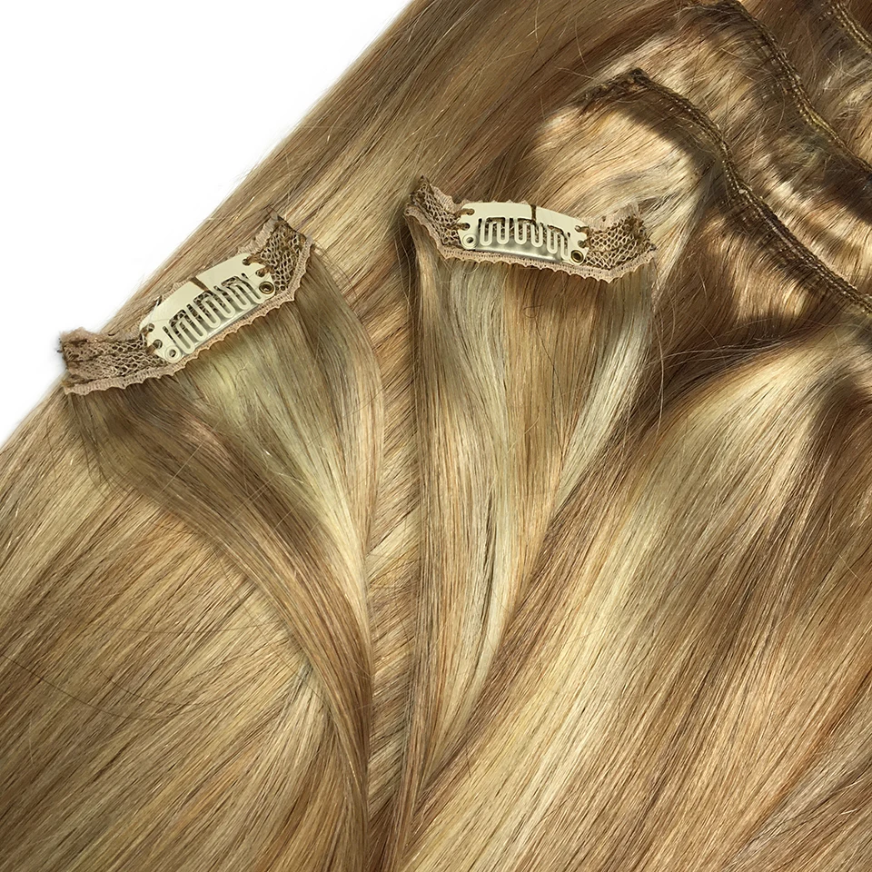 Clip In Straight Clip In Human Hair Extensions Color P8/613 Blonde Straight Brazilian Hair Extension Full Head for Women