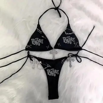 Summer Sexy Bikini Set Casual Hanging Neck Bikini Split Swimsuit Ladies Split Strap Adjustable Brazilian Swimwear Beachwear 1