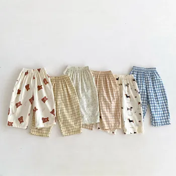 2024 New Children Trousers Plaid Printed Cartoon Fashion Baby Girls Boys Loose Casual Harem Pants Kids Pants Summer Clothes 1