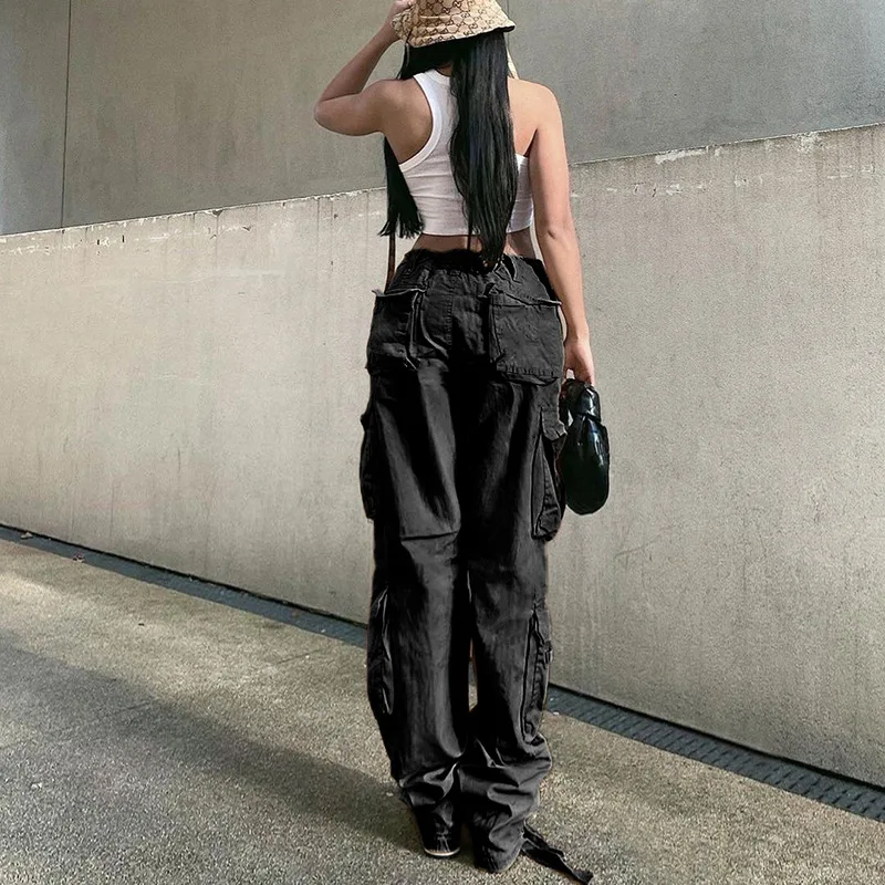 adidas pants Casual Cargo Pants Low Waist Vintage Grey Loose Streetwear Baggy Jeans Women Oversized High Street Sexy Y2K Straight Trousers linen pants