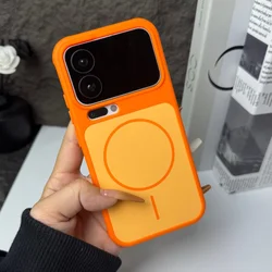 Frosted Magnetic Case with Wireless Charging, Shockproof & Heat Dissipation Mesh Cover for Xiaomi 14 Pro (Orange)