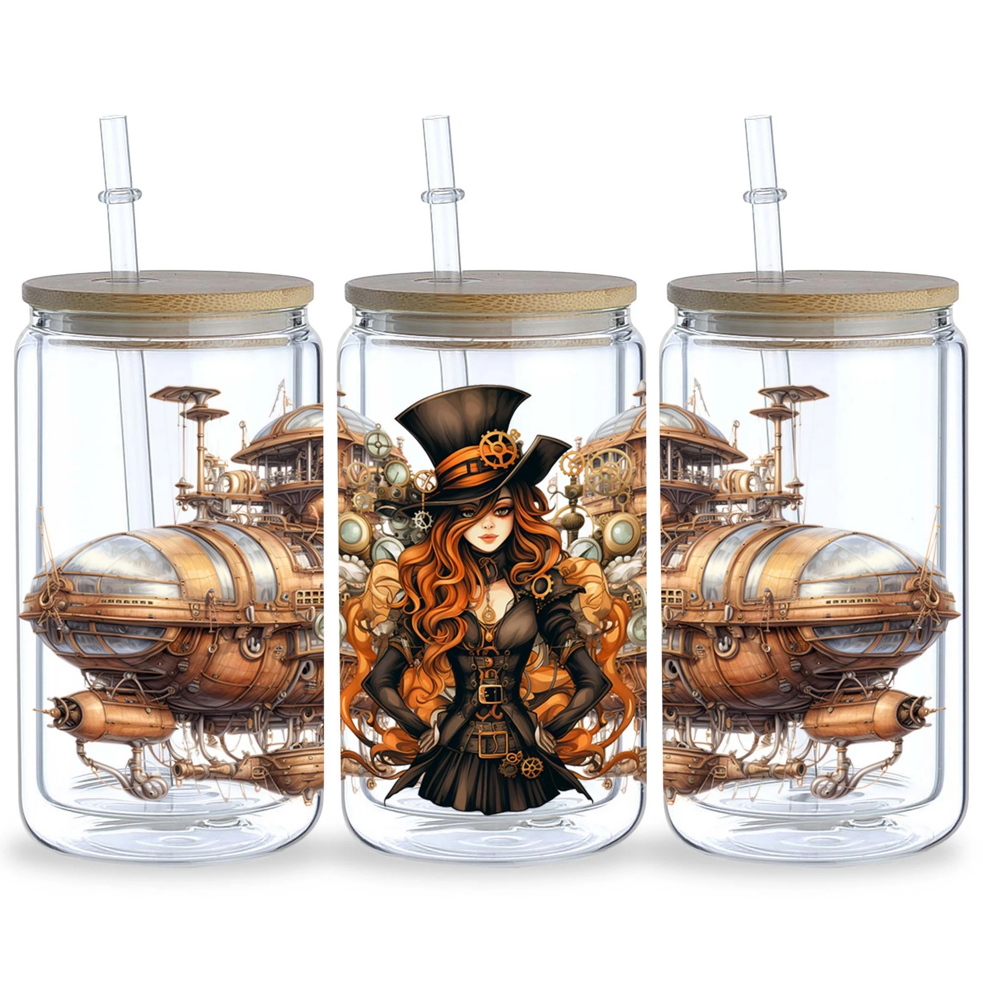 Halloween Steampunk UV DTF cup stickers waterproof steampunk style wipe transfer paper 5 sheets suitable for 16 oz glass