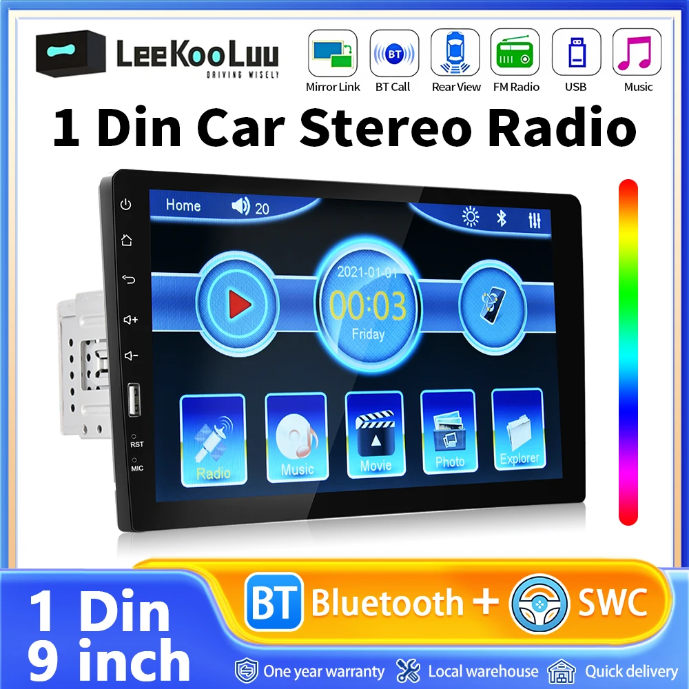 Leekooluu 1 Din 9" Touch Screen Car Radio Multimedia Video Player MP5 Player Mirror link Bluetooth FM USB 1Din Autoradio