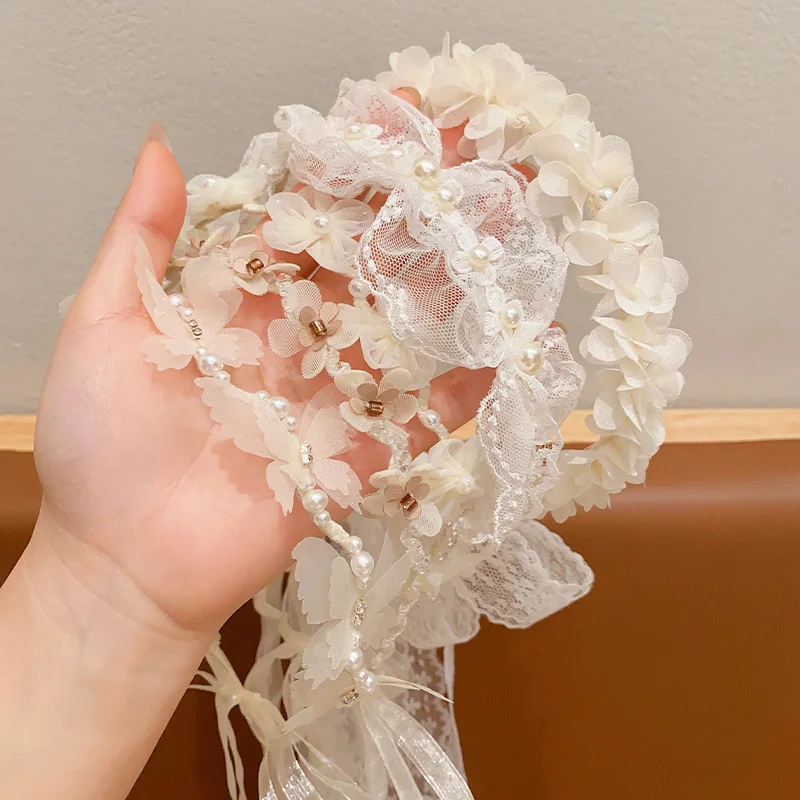 Spitze Prinzessin Kinder Haarbänder Süße Blume Schmetterling Mädchen Fee Haar Hoops Hochzeit Party Kinder Kopfbedeckungen Kinder Haar Zubehör – Detail 4