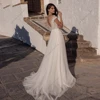Sexy Short Sleeves Wedding Dresses O Neck V Shaped Bridal Grown Applique Floral Illusion Court Train A Line Vestidos De Novia 2