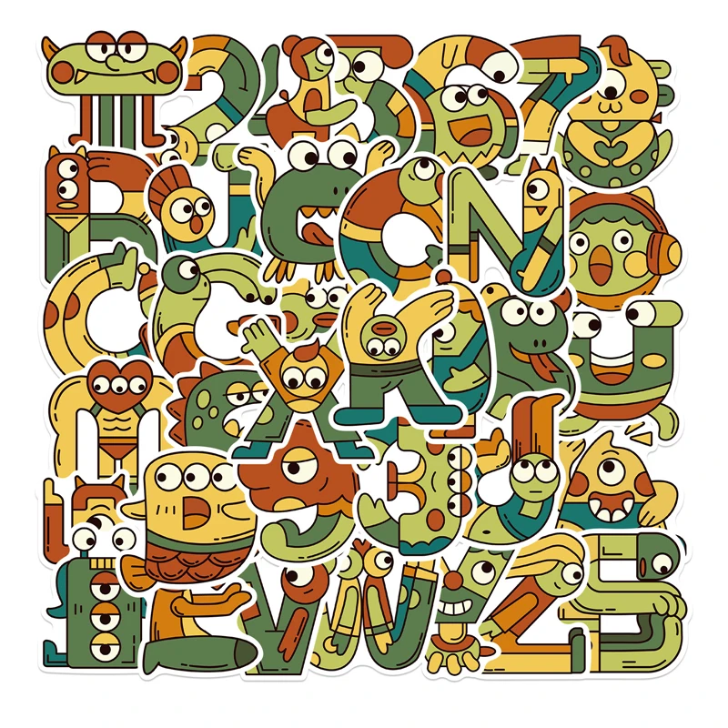 

50pcs Funny Alphabet Letter Anime Children Stickers Waterproof PVC Skateboard Guitar Suitcase Funny Graffiti Sticker Kid Toy