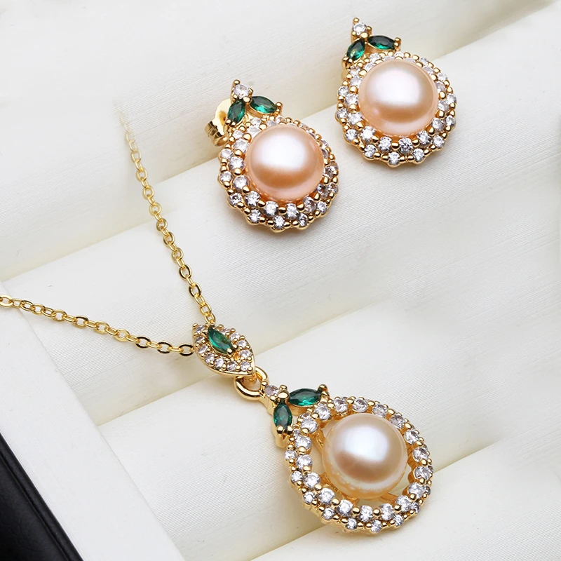 2023 New Freshwater Pearl Jewelry Sets Women,Real Pearl Necklace and Earring Set 18K Gold Plated Engagement Mother Gift White