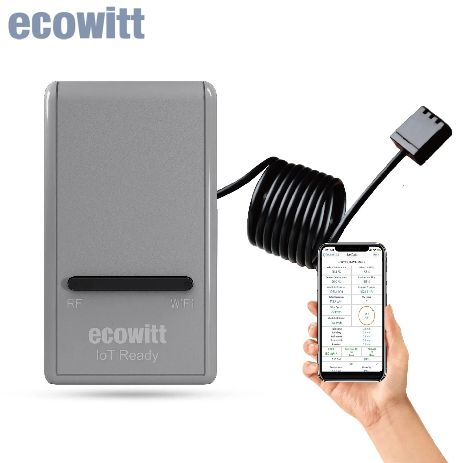 Thermometer Hygrometer Ecowitt GW1200 Wi-Fi Hub Gateway-Built-in Thermometer Hygrometer Barometric Pressure Sensor Support IoT Device WFC01 & AC1100
