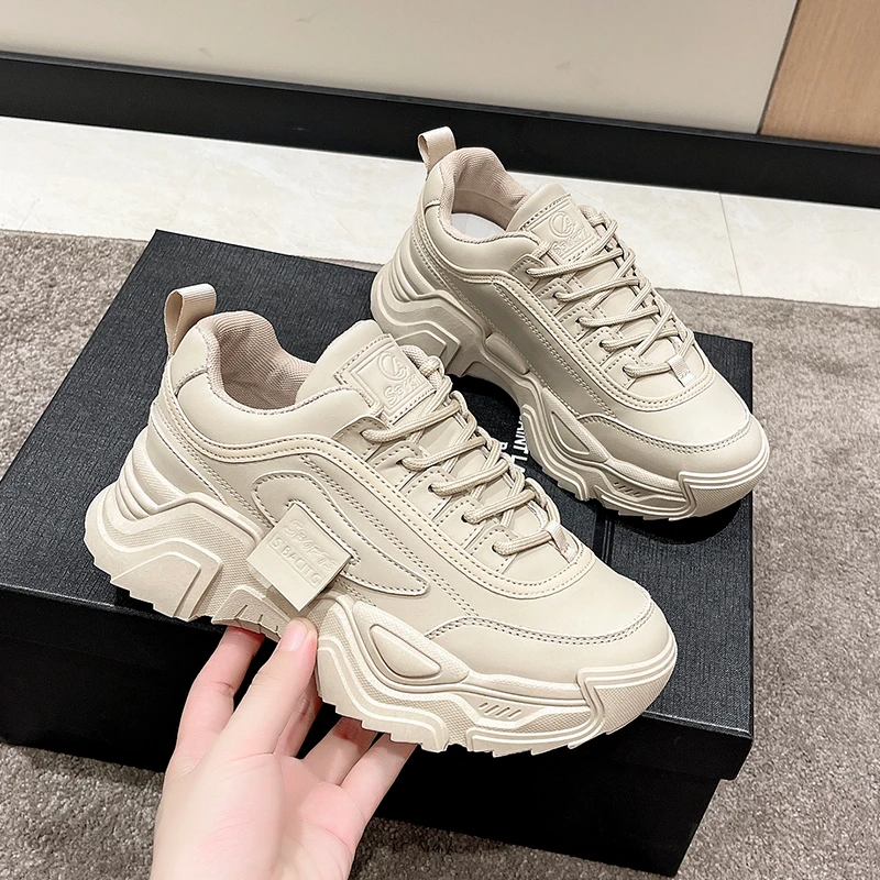 

Женские массивные кроссовки на платформе, повседневная обувь на плоской подошве, на шнуровке, круглый носок, Вулканизированная подошва, большие размеры