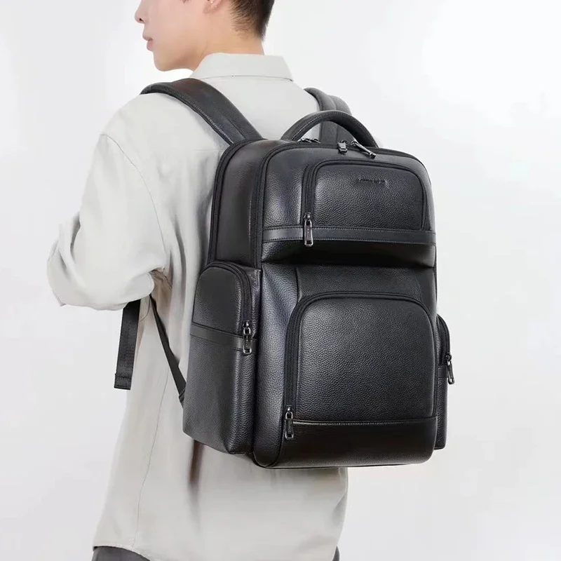 Men's Backpack Genuine Leather Laptop Backpack Waterproof Travel Backpack Teenager Boys Travel Bag Men Fashion School Bag 5