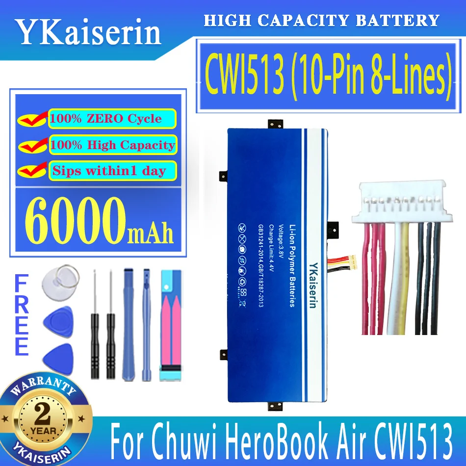 

YKaiserin 6000mAh Replacement Battery For Chuwi HeroBook Air CWI513 11.6 inch MB2455012 NV-3492107-2S 3791229C H-3585229P