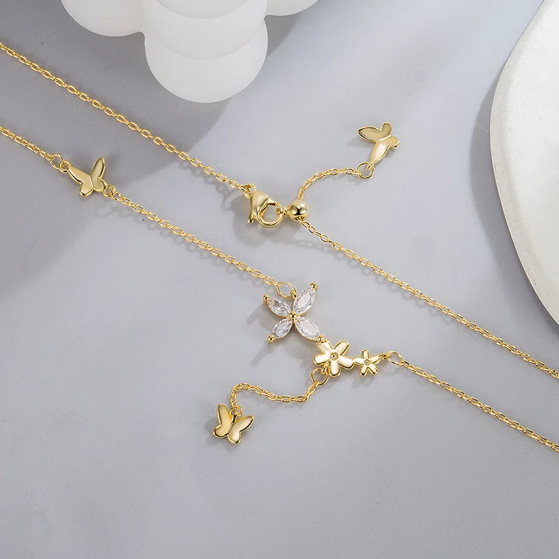 

Butterfly Flower Tassel Necklace Women's Summer Necklace 2024 New Butterfly Pendant Xianqi Exquisite Collar Chain Neckchain