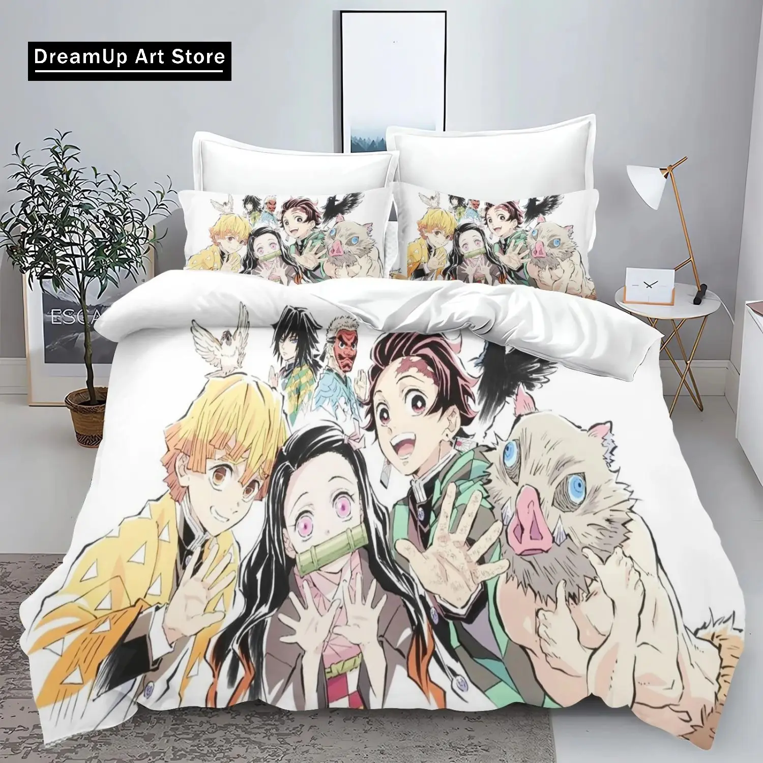 Anime Demon Slayer kamado Nezuko Anime Bedding Set Boys Girls Twin Queen King Size Duvet Cover Pillowcase Bed boys Adult Bedroom 2