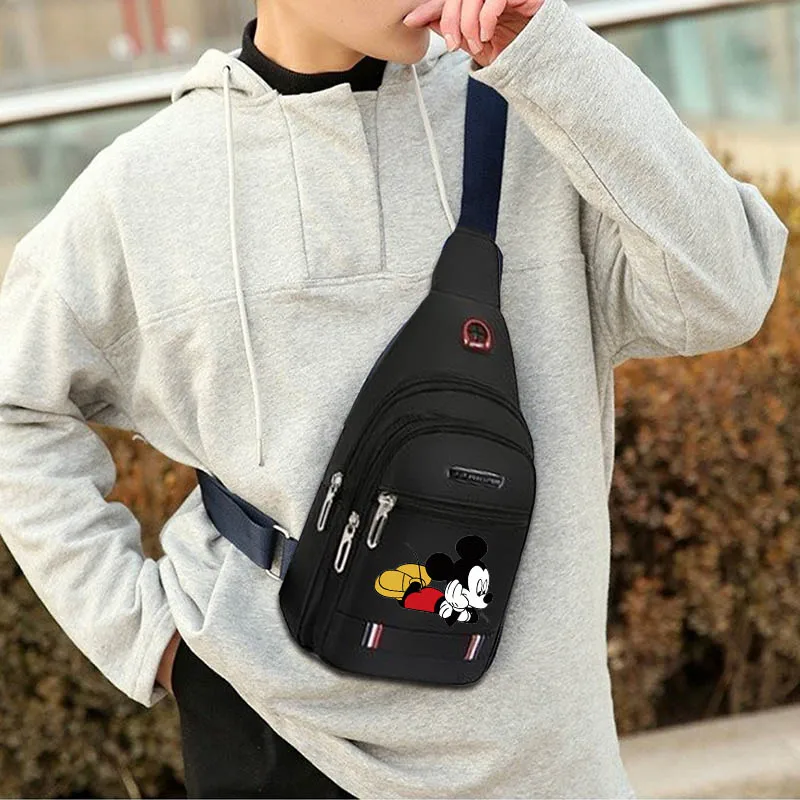 

Disney Mickey Minnie Mouse Men's Chest Bag Fashionable Crossbody Bag Handbag Outdoor Sports Casual Backpack Trend Storage Bag