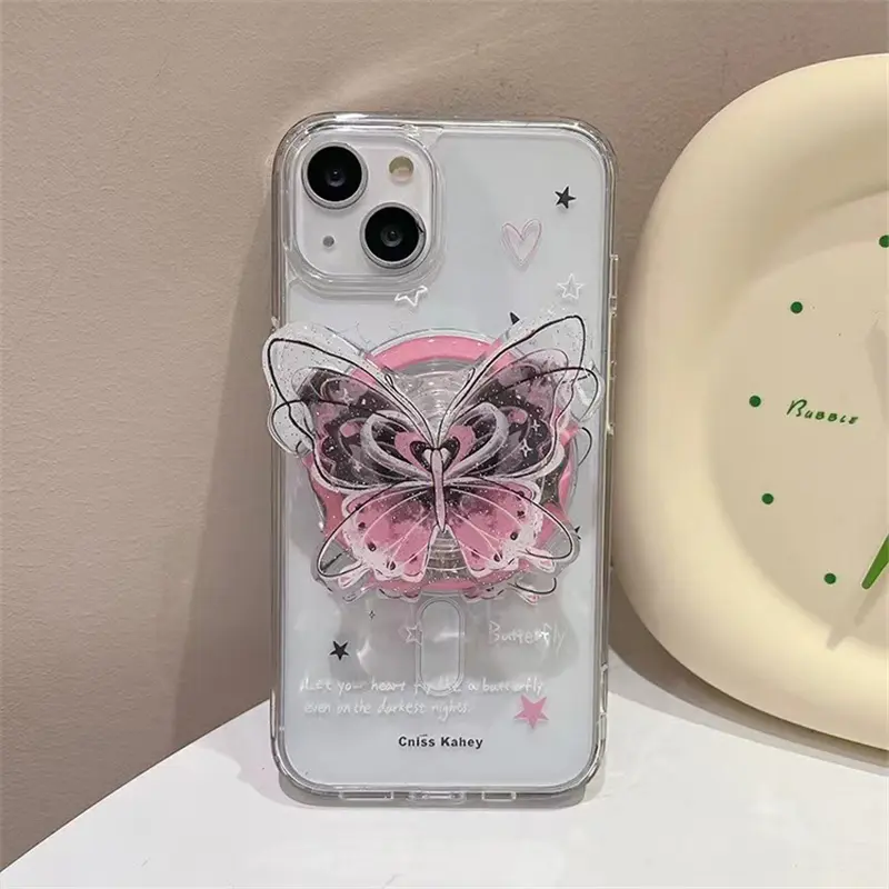Korean Cute Pink Butterfly Magnetic Holder Phone Stand GripTok Grip Tok Support For iPhone For Magsafe Accessories Phone Holder - Image 5