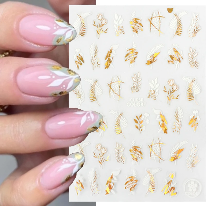 

Gold White Leaves Nail Sticker Bronzing Flowers Gradient Adhesive Sticker Nail Design Art Decorations DIY Nail Art Accessories