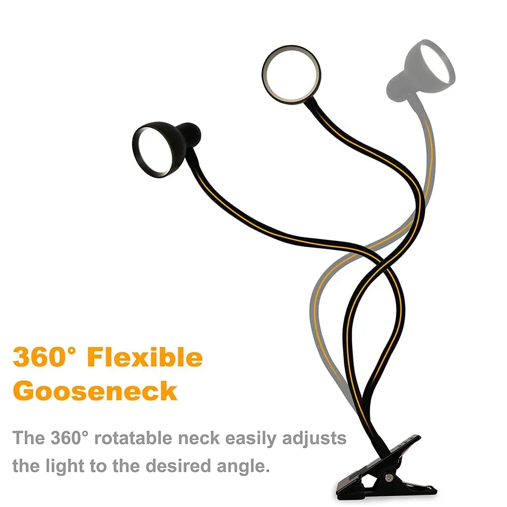 LED Desk Lamp Clip Reading Light Adjustable Brightness Book Light Room Book Lamp Study Read Lamp Flexsible Reading Night Light 3