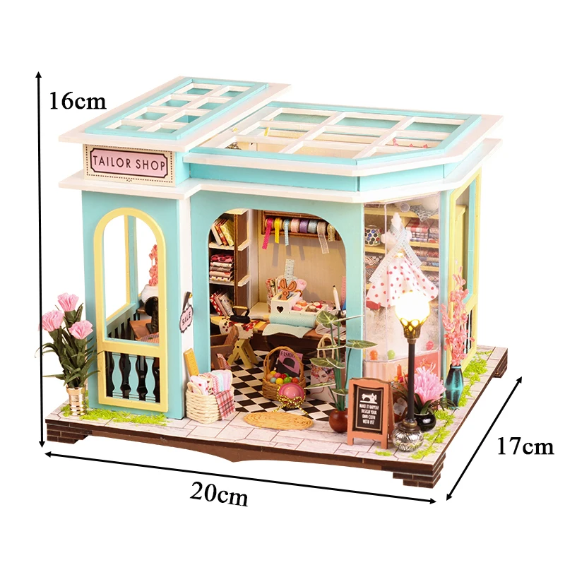 DIY Wooden Miniature Model Kit Tailor Shop Casa 3D Puzzle Dollhouse With Furniture Lights Roombox Home Decor for Friends Gifts 5