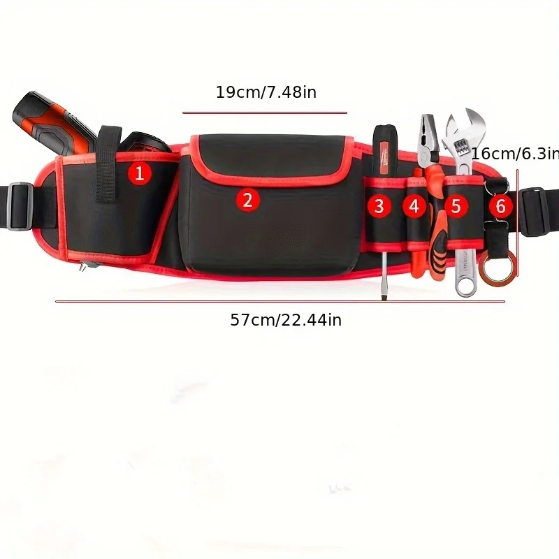일체형 파란색 및 빨간색 공구 가방, 캔버스 다기능 수리용 하드웨어 공구 보관 허리 가방, 옥스포드 천 전기 기술자용 공구 가방