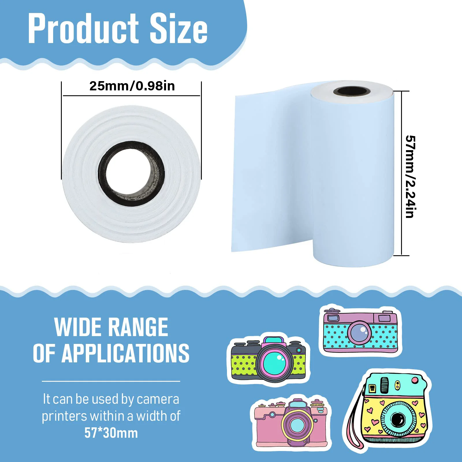 Mini Printer Thermal Paper Label Sticker Colorful Adhesive Self-adhesive Paper For Wireless Bluetooth Photo Inkless Printer 57mm