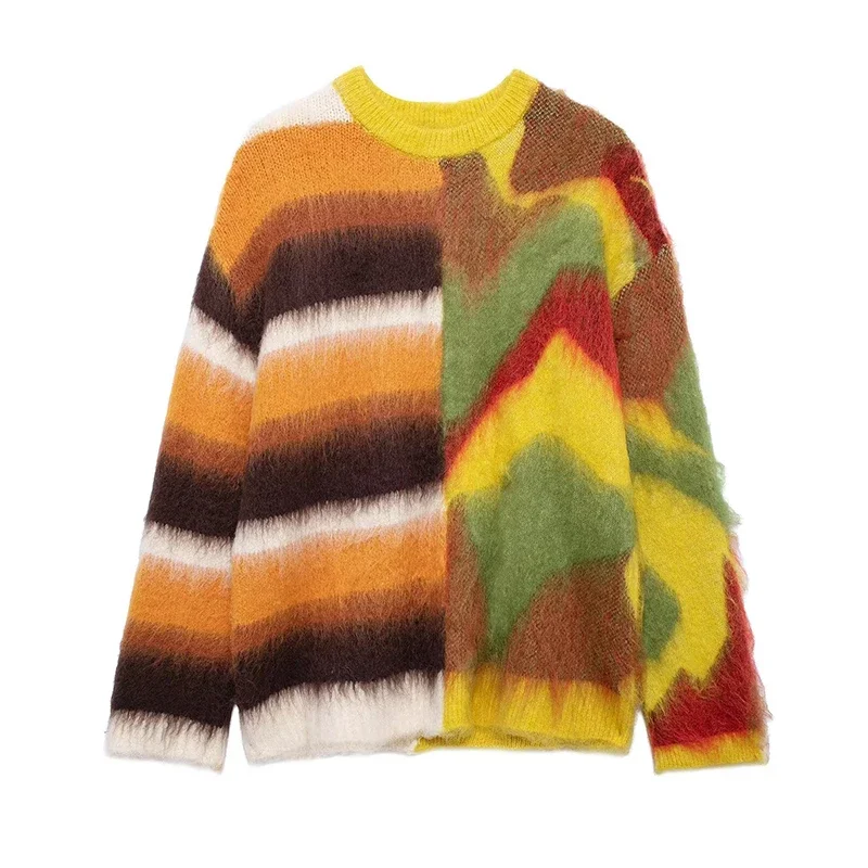 Casual Mohair Knit Women Pullover Colorful O-neck Long Sleeve Loose Sweater New Autumn Fashion Lady All-matching Knitwear