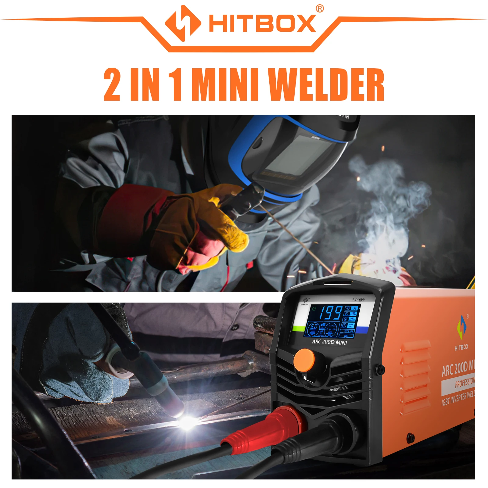 HITBOX Cutter Welding Machine 2 in 1 ARC MMA TIG-lift Welder ARC200D MINI IGBT Inverter LED Digital Display Protable For Home 3