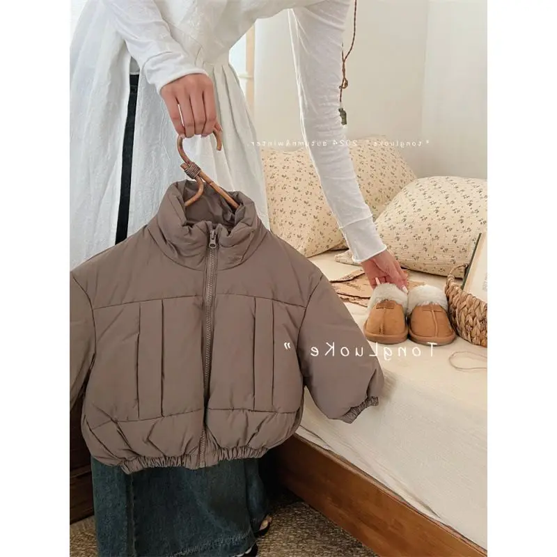 Autumn and Winter Solid Top Boys and Girls Light Cotton-padded Jacket Children's Cotton Jacket Autumn Warm Coat Fashion Baby