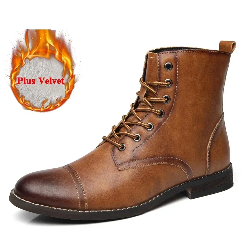 Leather boots mens leather boots Men Fashion Boots Britsh Vintage Leather Shoes Autumn Winter Design Plus Velvet Warm Ankle Zapatos Hombre