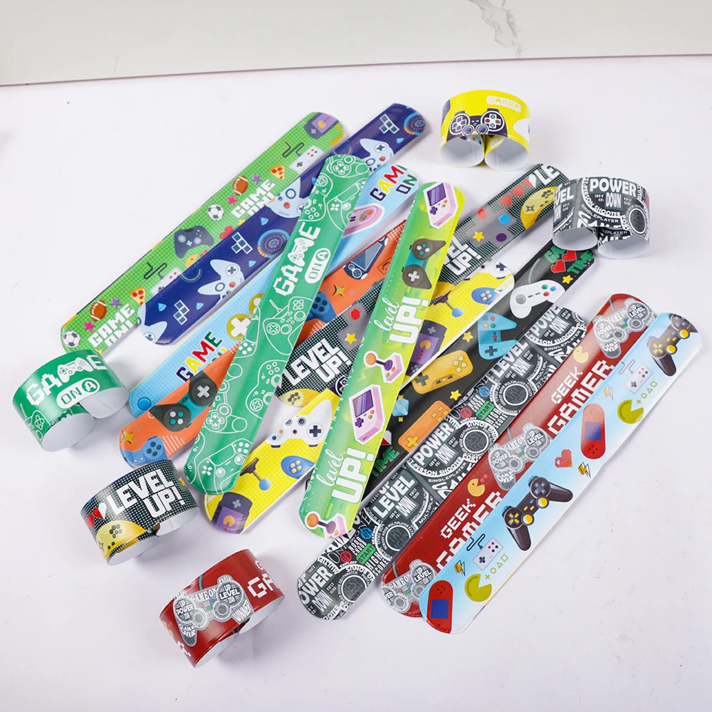 Party Toys 12pcs Video Game Theme Party Favors Game on Slap Bracelets Wristband Toys For Kids Boy Birthday Party Guests Gift Pinata Filler