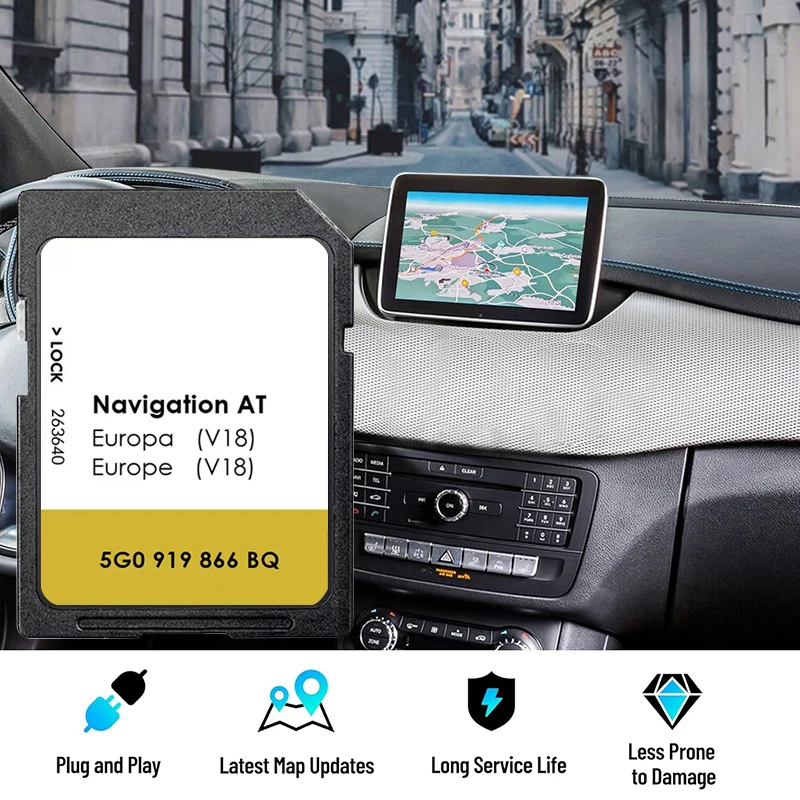 Scopri la scheda SD Navi GPS Europa Sat Nav per mappe VW Navigazione AT V18 Scheda MIB1 Spedizione gratuita con flim antiappannamento