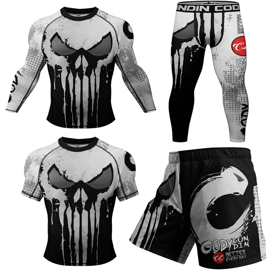 Rashguard MMA Clothes T-shirt Men Fitness Second Skin Compression Fitness Shirts Sets Gym Leggings Workout Running Sports Suits 2