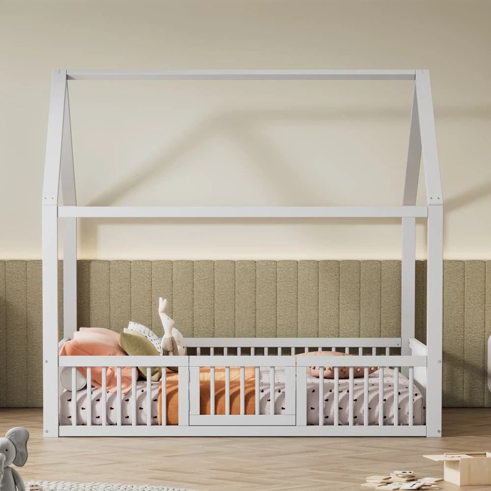 Robustes Hausbett aus massivem Holz, 90 x 200 cm – Twin-Size-Plattformbett mit niedrigem Profil, multifunktionales Doppelbett, Schlafzimmermöbel – Detail 16