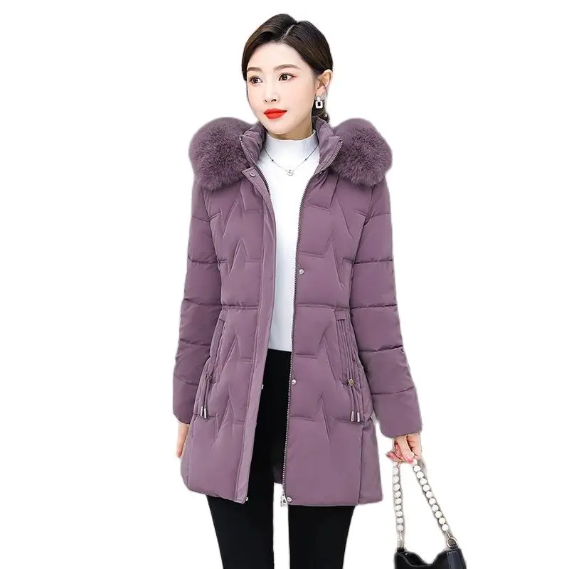 

Down Cotton-padded Jacket Women's Long Mother Dress Middle-Aged And Elderly Fashion Slim Korean High-end Hooded Coat Tide 6XL.