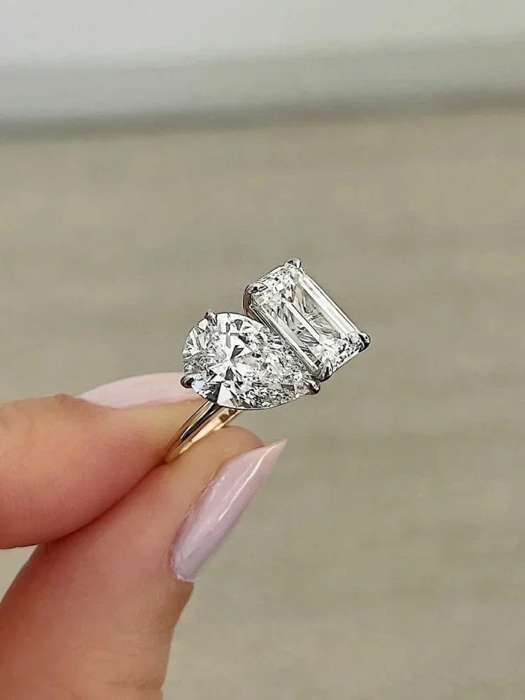 Ring aus 925er-Sterlingsilber mit funkelndem Wassertropfen und quadratischem Zirkon für Damen, Verlobung, Hochzeit, Luxus-Mode, hochwertiger edler Schmuck – Detail 7