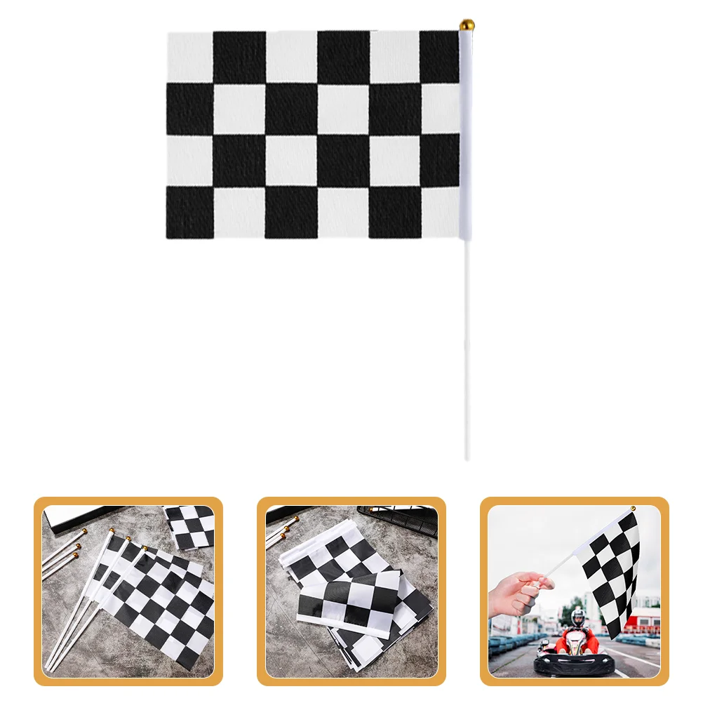 

10pcs Small Checkered Flag Race Car Flag Hand Held Race Flag Racing Signal Flag