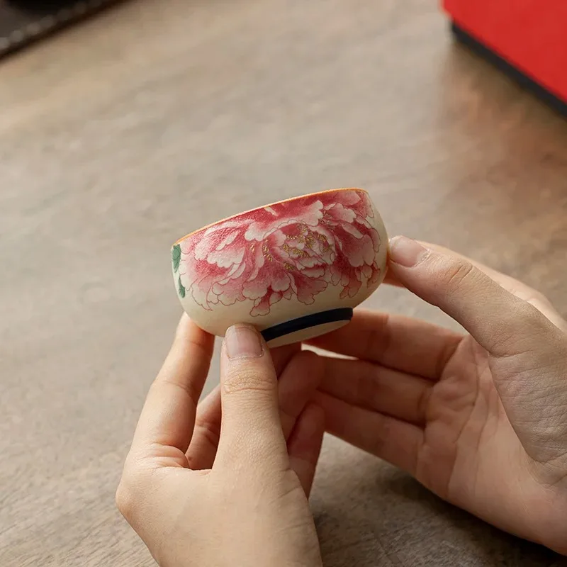 Peony master cup single high-end special teacup ceramic single cup home gift for girls