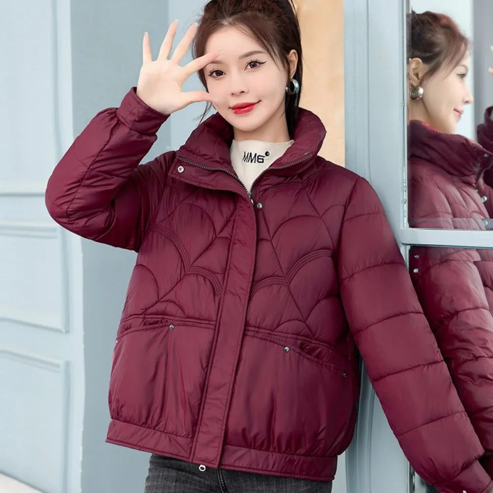 

VE Winter Women's Cold Coat Korean Style 2023 New Fashion Oversize Winter Jackets Stand Collar Thick Warm Zipper Short Parkas