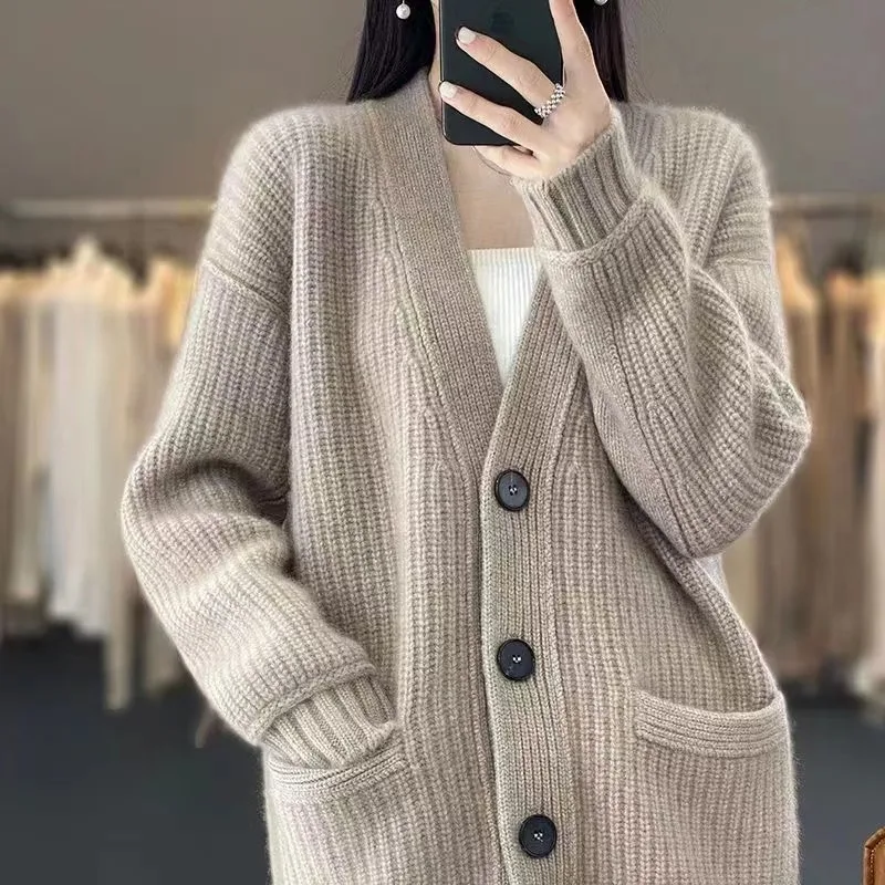Women Long Sleeve Knitted Sweater Coat Autumn Winter