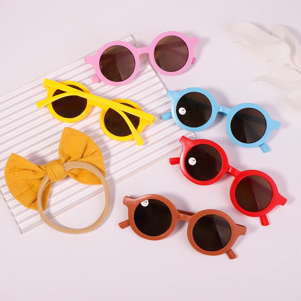 2Pcs/Pack Vintage Kids Summer Bows Headband Sunglasses Hair Accessories