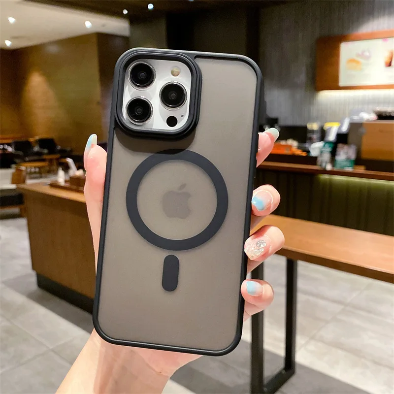 thumbnail image 1 of Transparent Matte Magnetic Case For iPhone 15 14 13 12 11 Pro Max Plus Phone Cases For Magsafe Wireless Charge Cover Accessories, 1 of 5
