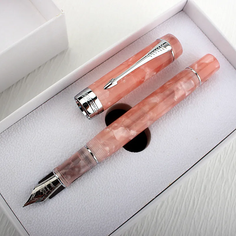 Jinhao 100 수지 분수 펜 다채로운 아크릴 실버 클립, 고급 펜촉, F/0.5mm, 쓰기 학교 문구 선물, 사무용품
