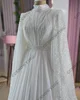 Chiffon Beaded Long Sleeve Muslim Wedding Dress for Bride Hijab Islamic Bridal Gowns High Neck Women Arabic Dubai Robe De Mariée 2