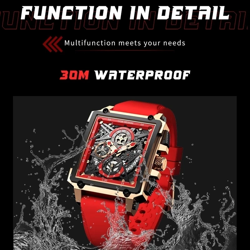 LIGE Top Brand Luxury Mens Watches Square Digital Casual Sport Quartz Wrist Watch for Men Waterproof Stopwatch Relogio Masculino