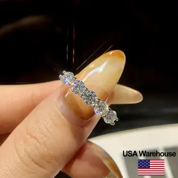 S925 Sterling Silver Classic Simple Round 0.3CT Moissanite Diamond Five Star Rings for Women Engagement Wedding Jewelry Gift