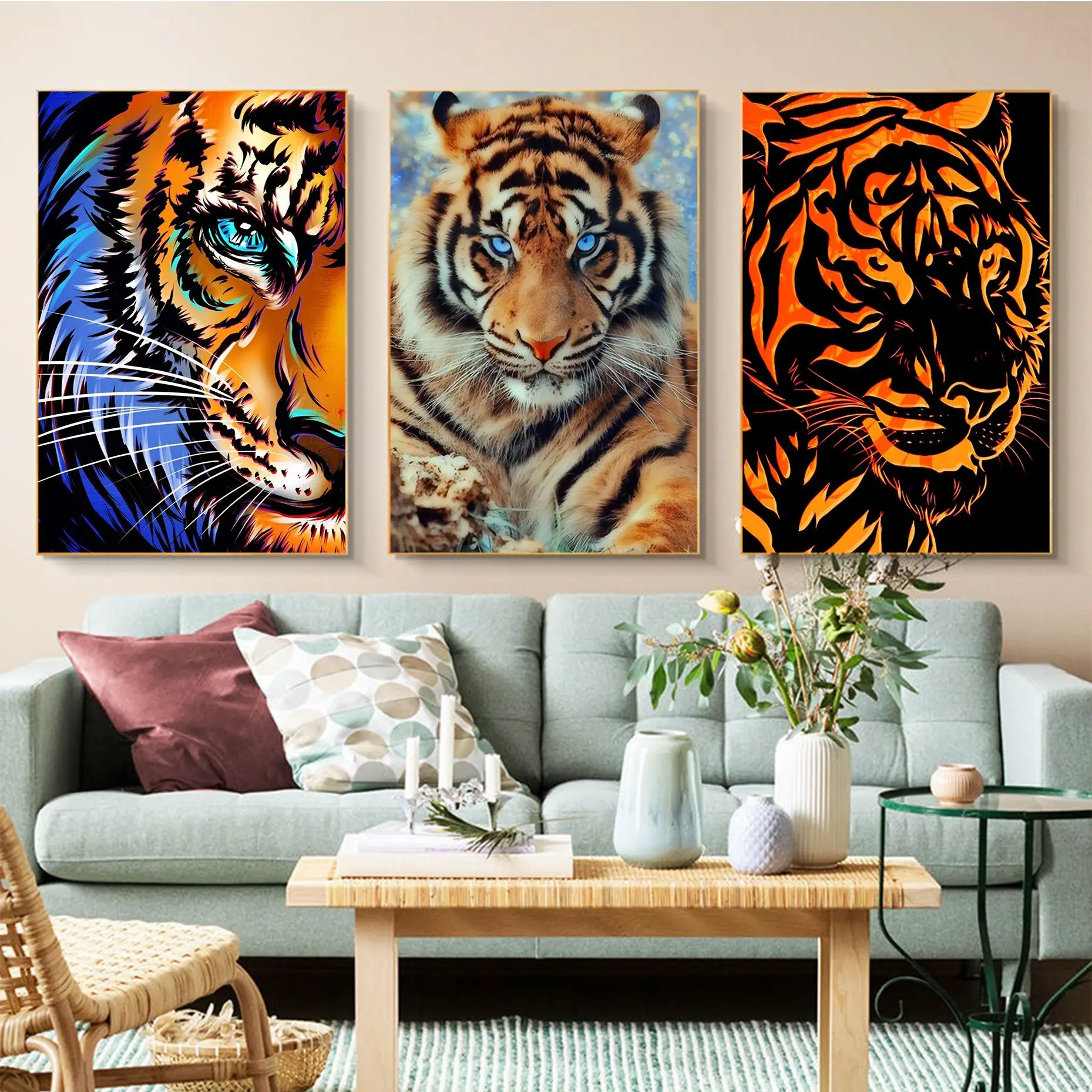 

Tiger Animal DIY Sticky Poster HD Quality Poster Wall Art Painting Study Kawaii Room Decor