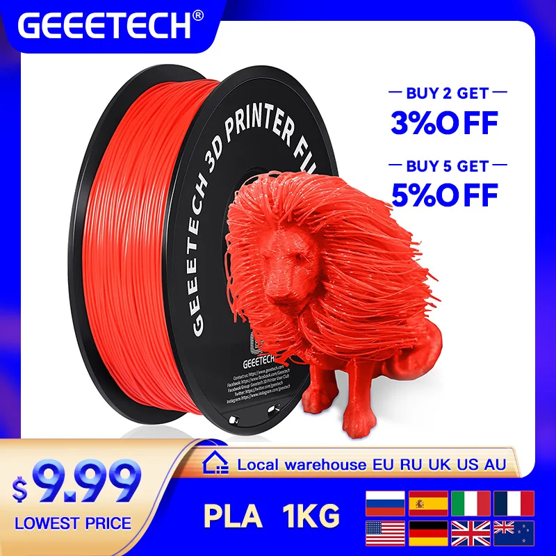 Materiais de Impressão Filamento Pla para Impressora 3d Fdm Embalagem a Vácuo kg 2.2lbs 1.75 mm +0.03 mm Geeetech3d