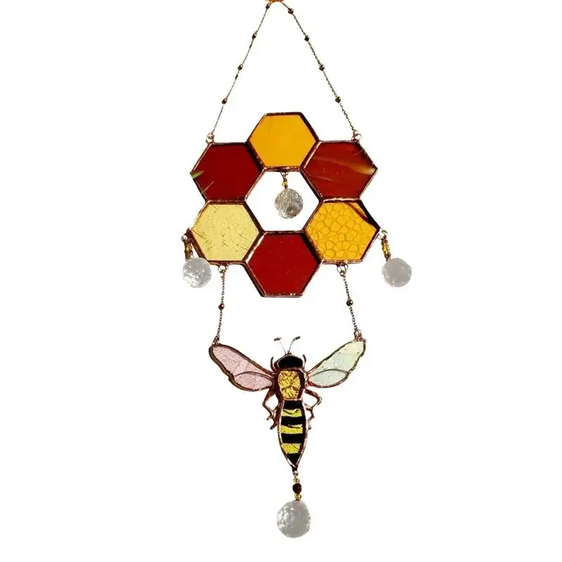 

Honeycomb Sun Catcher Hand Double Side Hand Painting Dripping Oil Panel Stained Window Hangings Hand Painting Glass Panel Yard