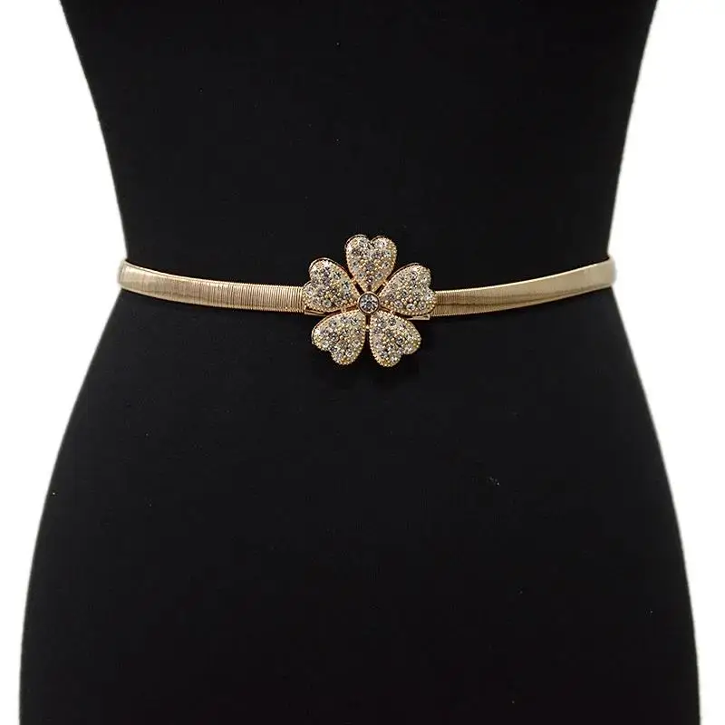 

New Unique Stretch Gold Diamond Belt Women Fashion Metal Shiny Thin Belts Metal Female Jeans Dress Waistband 2023 fashion belts