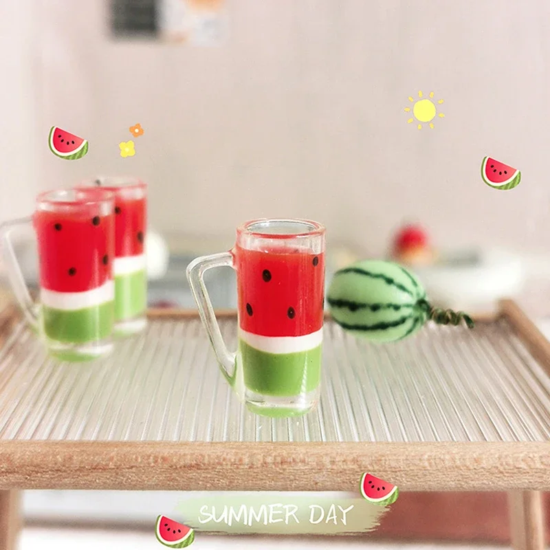 

1pc Resin Watermelon Juice Dollhouse Mini Drink Cup Model For 1/12 1/6 Dolls House Decoration Accessories Kid Pretend Play Toy